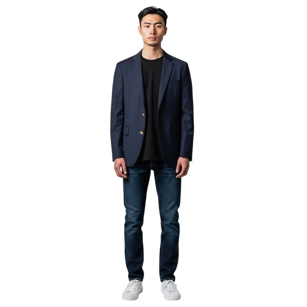 Jos A Bank Traveler Navy Wool Blazer Men's 43 Long Gold Buttons‎ Sport Coat